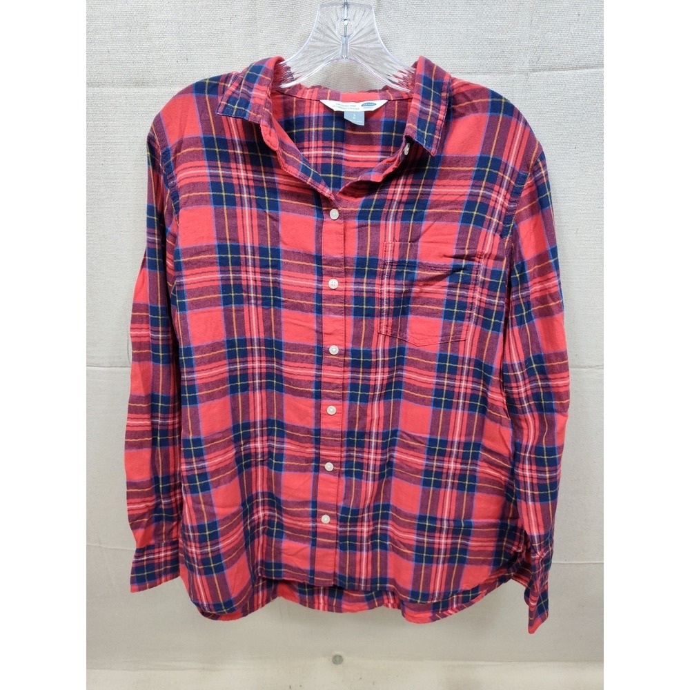 Old Navy The Classic Shirt Womens Large Red Blue Plaid Button Down Flannel L‎